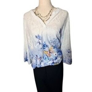 Alfred Dunner Women XL V-Neck Butterfly Floral Print Lightweight Blouse Top
